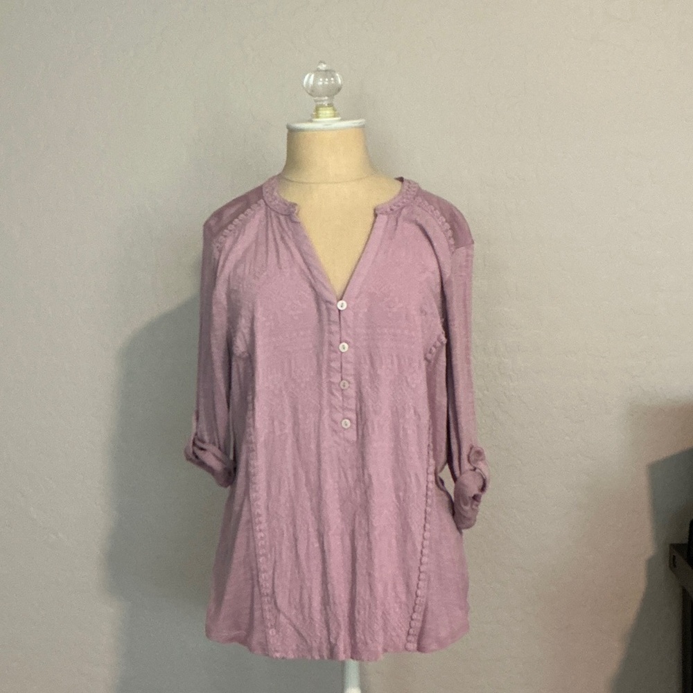 Democracy Light Purple 1/2 Button Blouse